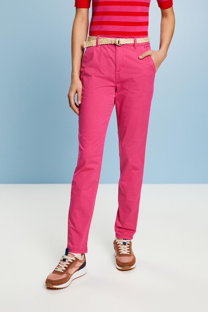 Chinos med bælte, PINK FUCHSIA, detail image number 0
