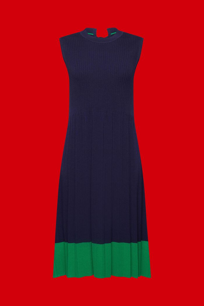 Plisseret og ærmeløs maxi-kjole med rund hals, DARK BLUE, detail image number 6