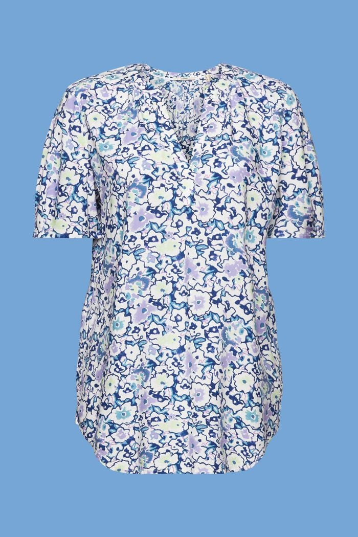 Blomstret bluse med halsslids, WHITE, detail image number 6