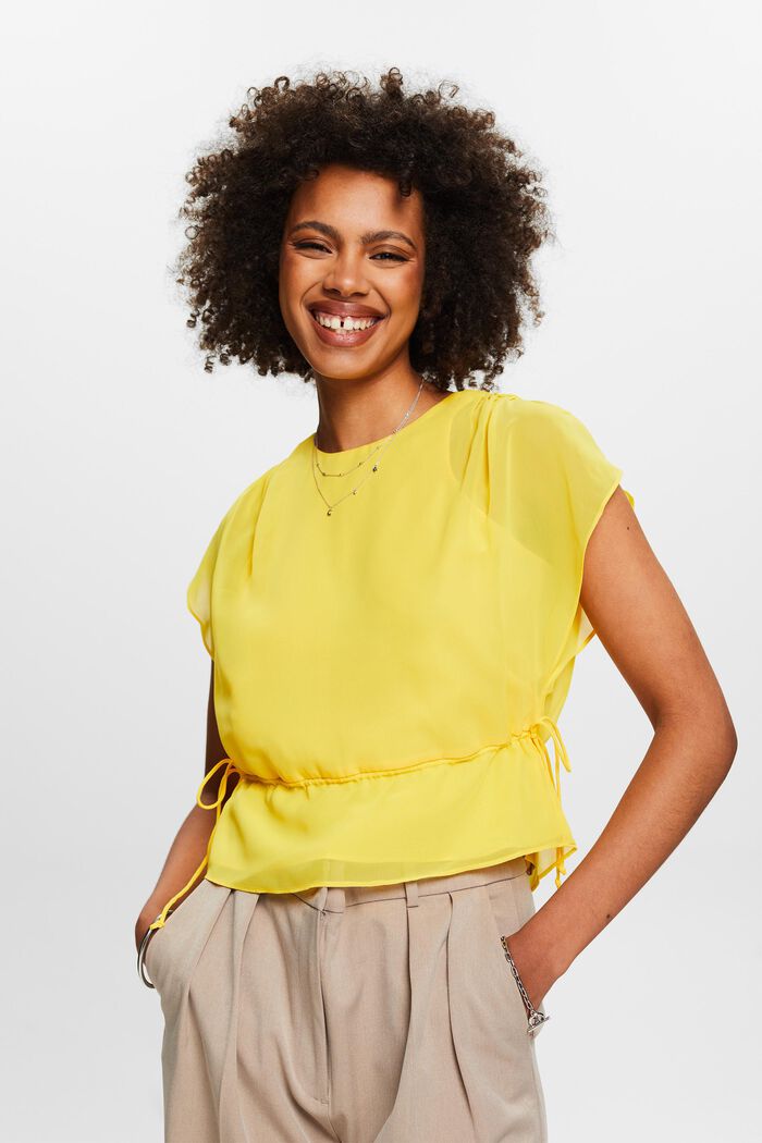Chiffonbluse med snøre, YELLOW, detail image number 4