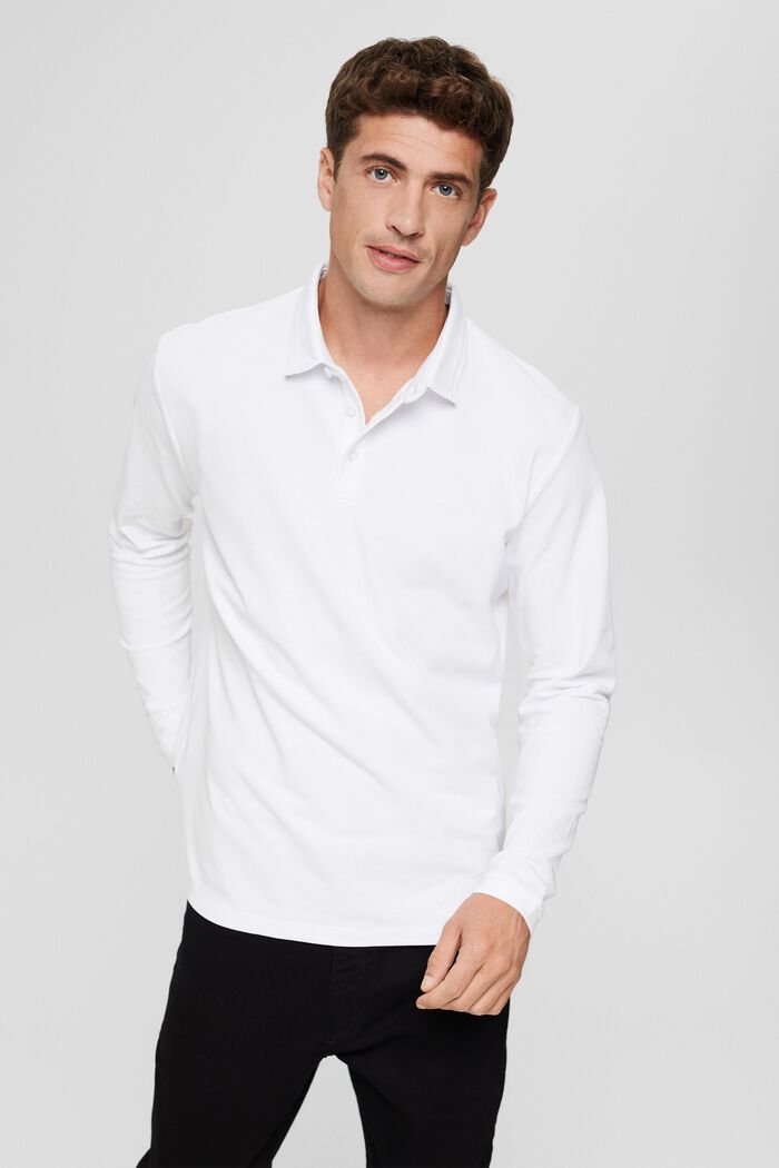 Langærmet pique-poloskjorte, økologisk bomuld, WHITE, detail image number 0