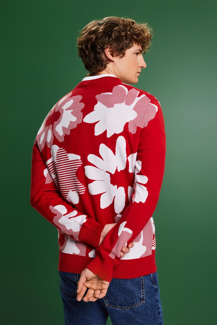 Jacquard-sweater i bomuld, DARK RED, detail image number 2