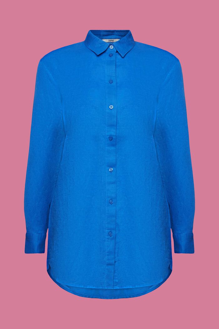 Skjorte i hør- og bomuldsmiks, BRIGHT BLUE, detail image number 6