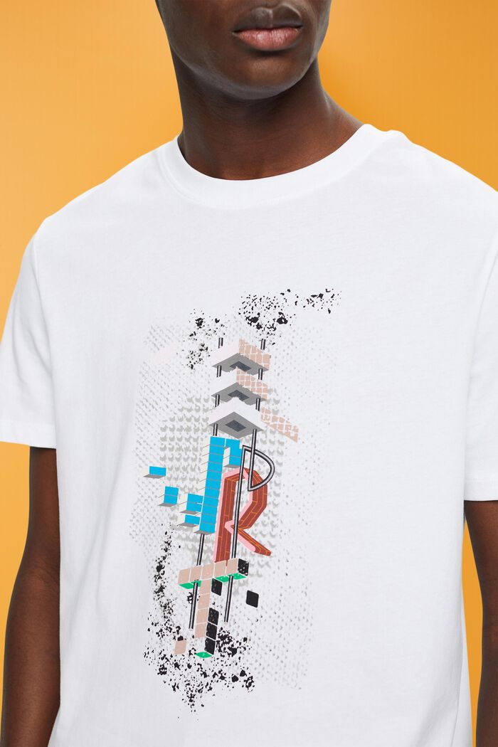 Slim fit T-shirt i bomuld med print på fronten, WHITE, detail image number 2
