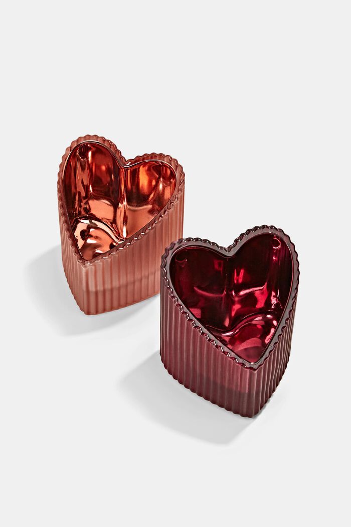 Sæt med 2 hjerteformede fyrfadsglas, RED, detail image number 3