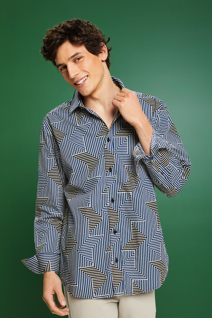 Regular fit-skjorte med geometrisk print, BRIGHT BLUE, detail image number 0