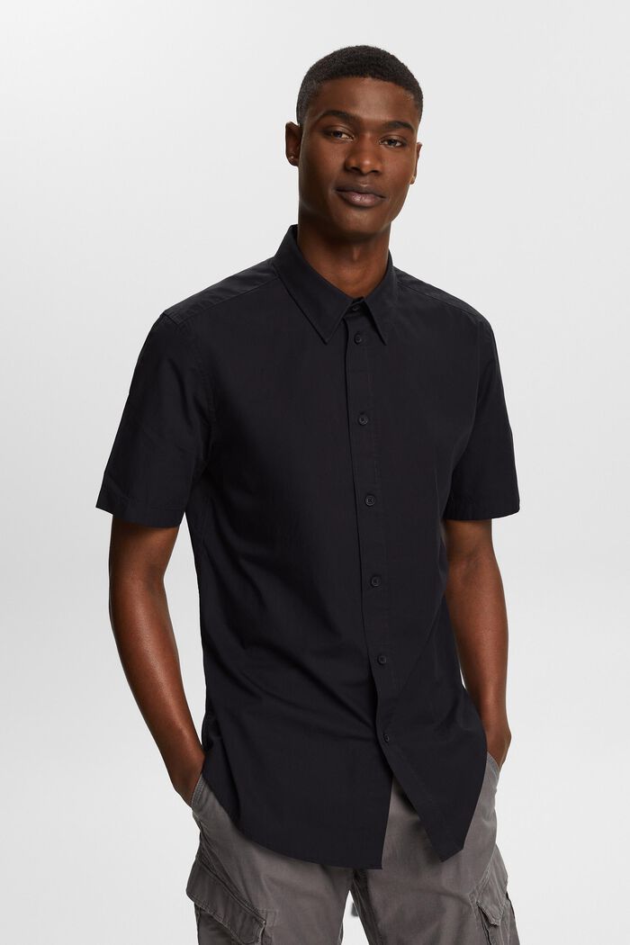 Kortærmet shirt i bomuldspoplin, BLACK, detail image number 0