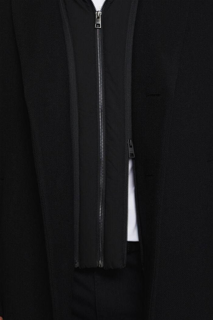 Frakke i uldmiks med aftagelig hætte, BLACK, detail image number 4