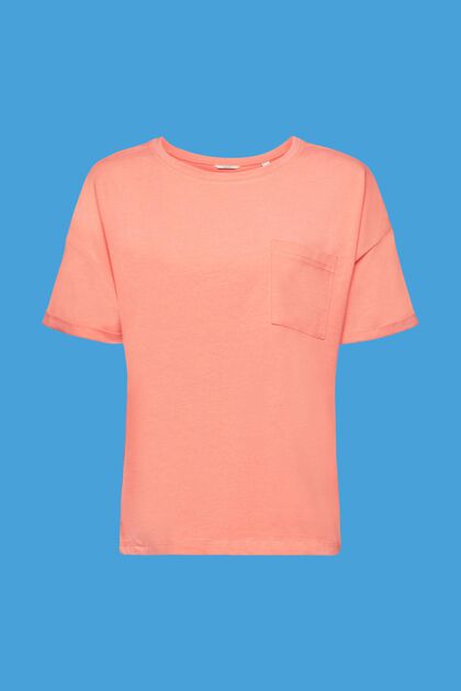 T-shirt med brystlomme, i bomuldsblanding, NEW CORAL, overview