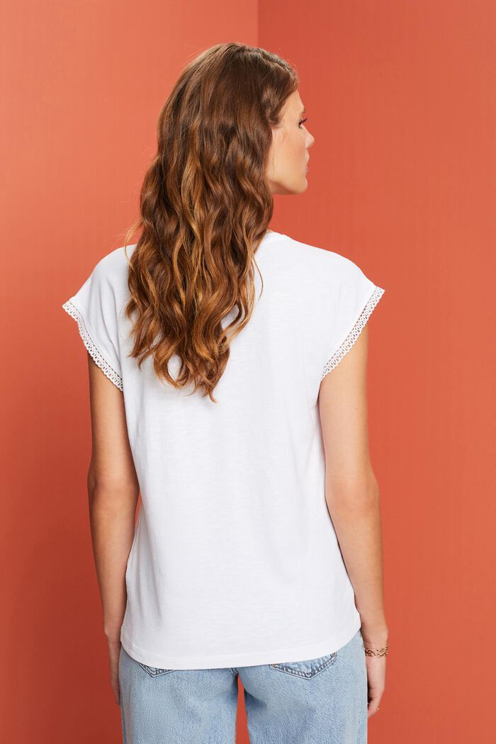T-shirt med blondedetaljer, WHITE, detail image number 3