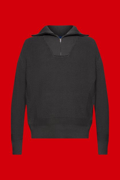 Rullekravesweater med lynlås i halv længde, DARK GREY, overview