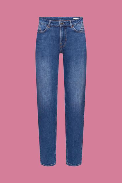 Slim fit-jeans med mellemhøj talje, BLUE MEDIUM WASHED, overview