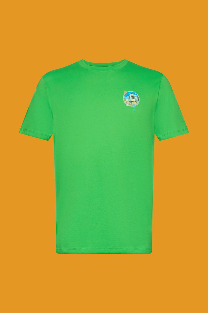Slim fit bomulds-T-shirt m. lille print på brystet, GREEN, detail image number 6