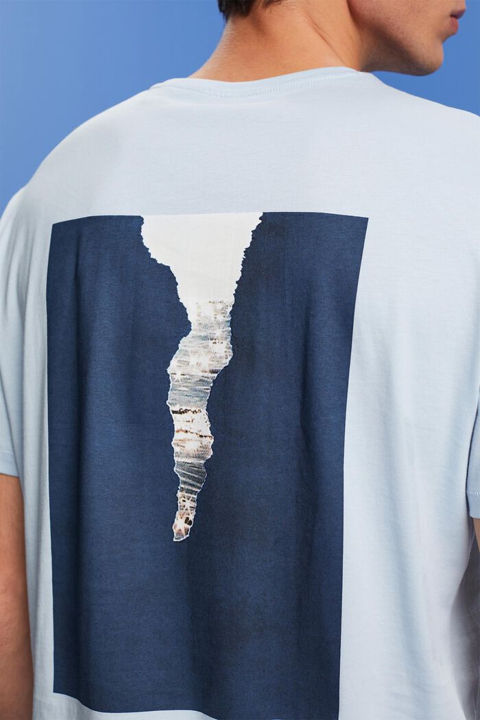 Jersey-T-shirt med print på ryggen, 100 % bomuld, PASTEL BLUE, detail image number 2
