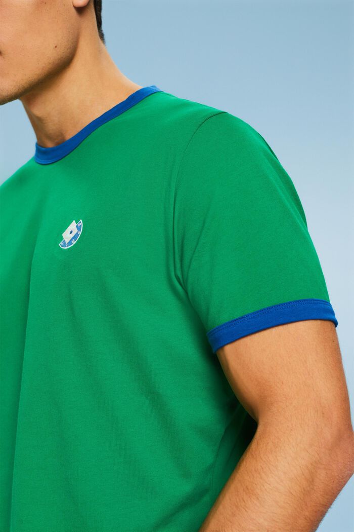 Bomulds-T-shirt med rund hals og logo, GREEN, detail image number 3