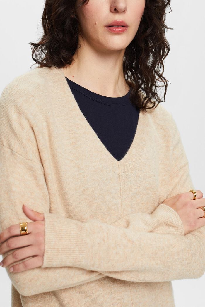 Sweater i uldmiks med V-hals, SAND, detail image number 2