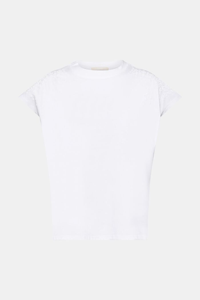 Ærmeløs bomulds-T-shirt med dekorative blomster, WHITE, detail image number 6