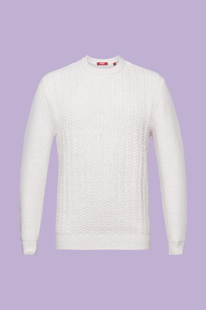 Meleret kabelstrikket sweater med rund hals, OFF WHITE, detail image number 6