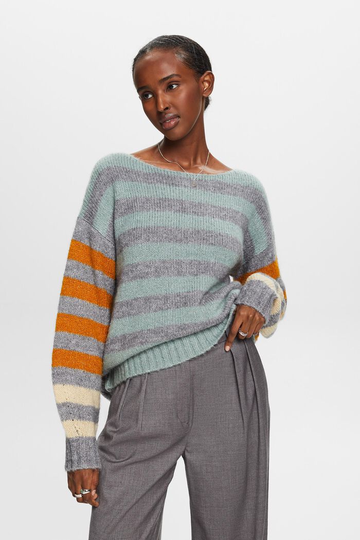 Stribet Sweater i uld-/mohairmiks, MEDIUM GREY, detail image number 0