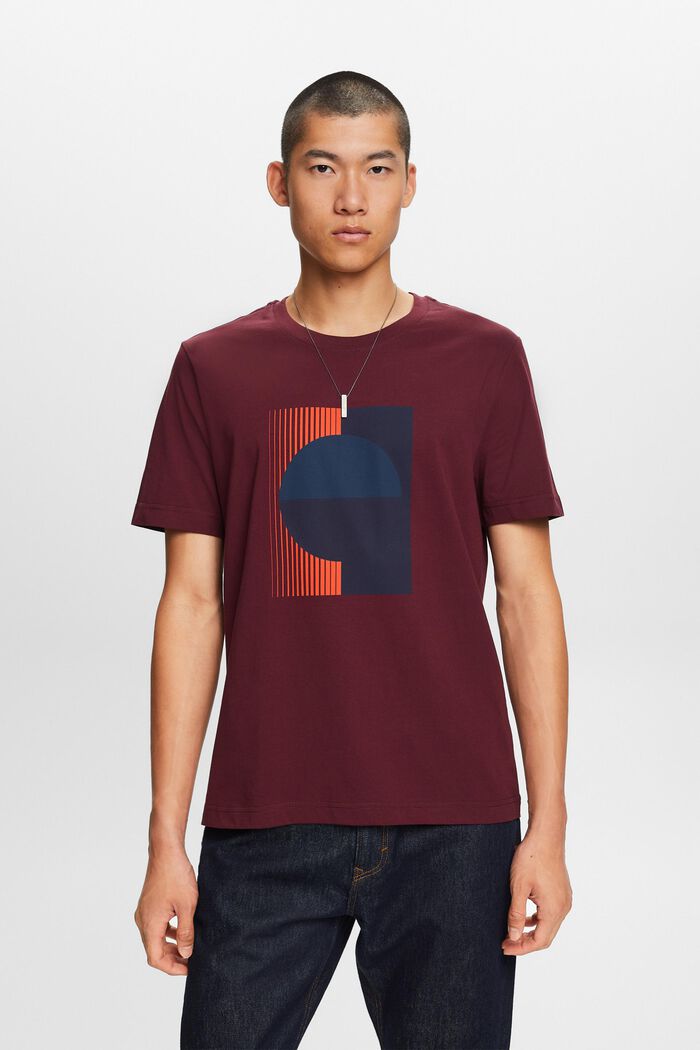 Jersey-T-shirt med print, 100 % bomuld, AUBERGINE, detail image number 2