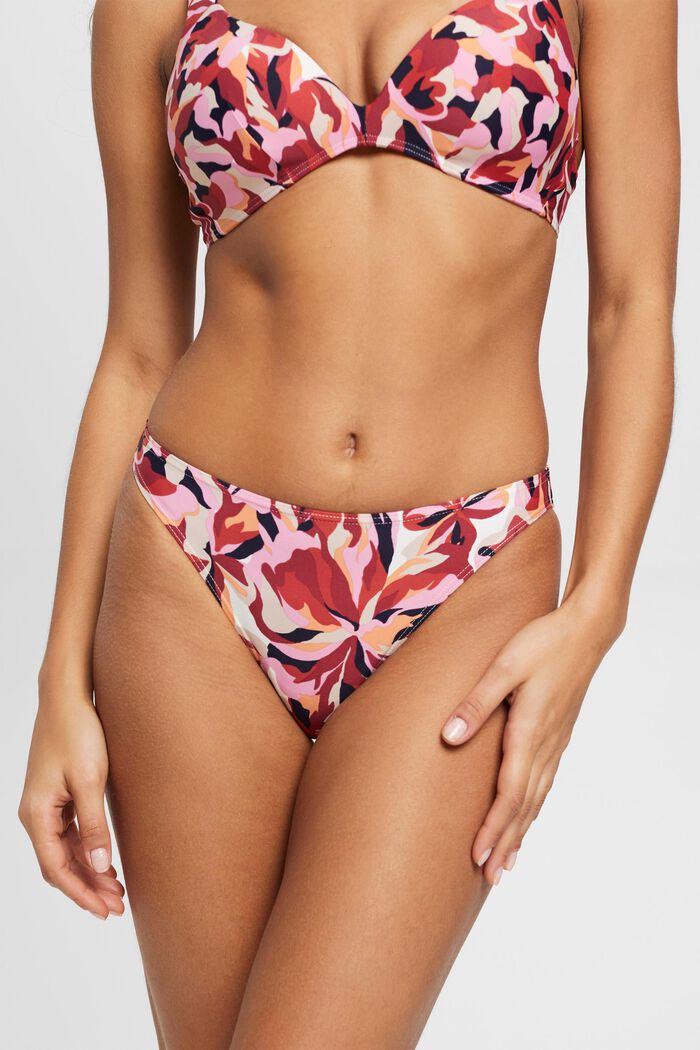 Carilo beach-bikinitrusser med blomsterprint, DARK RED, detail image number 0