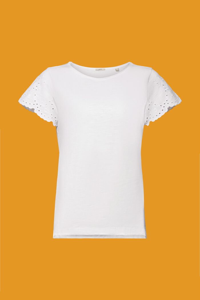 Bomulds-T-shirt med hulmønstrede ærmer, WHITE, detail image number 5