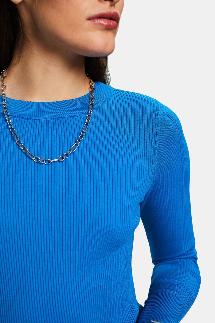 Ribstrikket sweater med rund hals, BLUE, detail image number 3