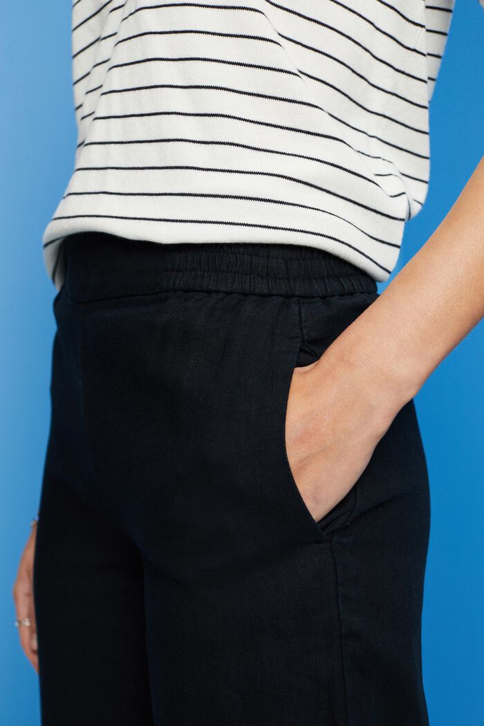 Pull-on bukser i hør med vide ben, BLACK, detail image number 2