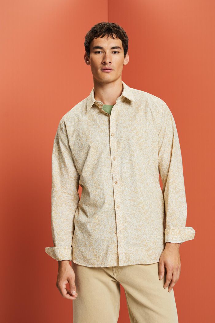 Mønstret skjorte, 100 % bomuld, SAND, detail image number 0