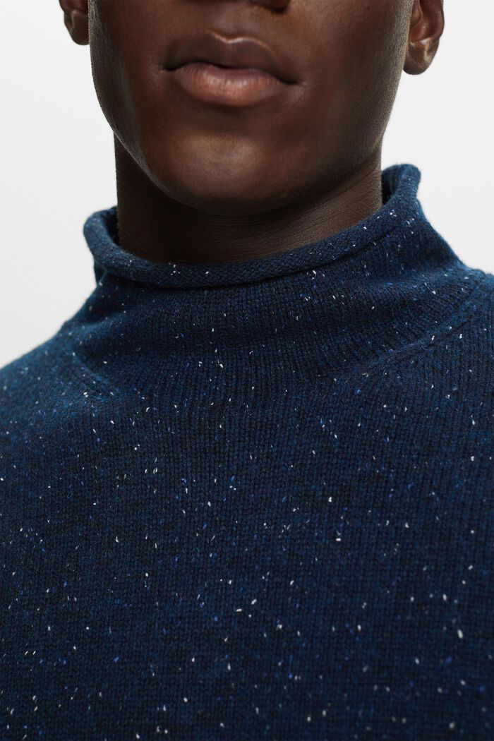 Sweater i uldmiks med høj hals, PETROL BLUE, detail image number 1