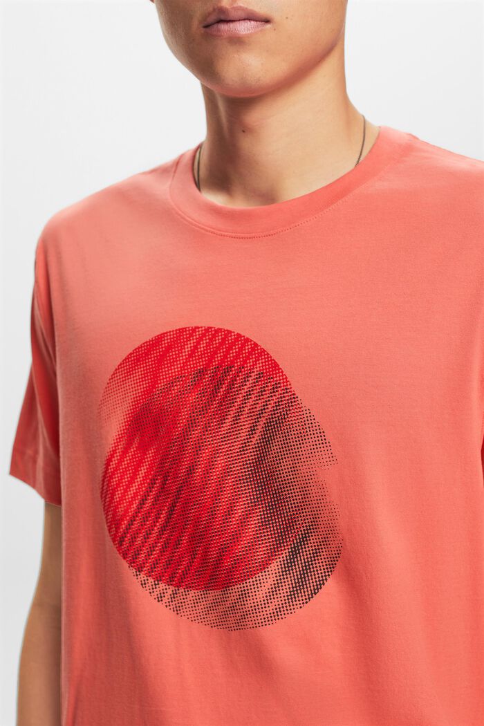 T-shirt med print på fronten, 100 % bomuld, CORAL RED, detail image number 3