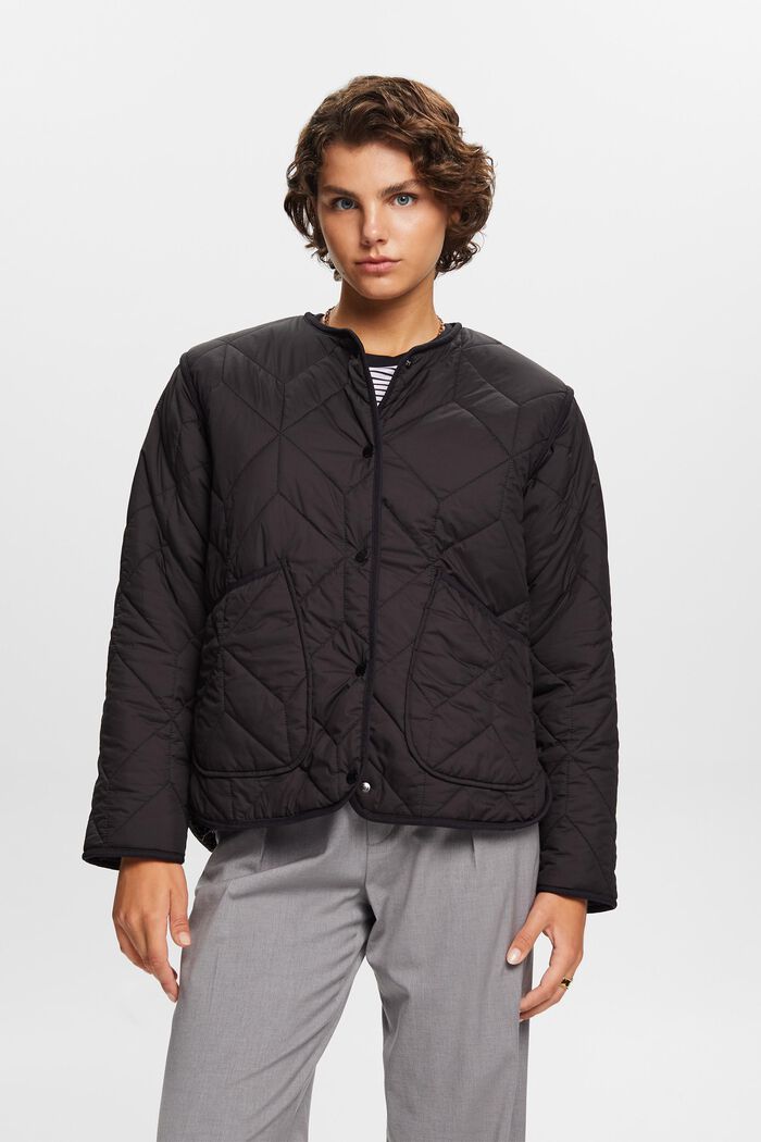 Genanvendt: Quiltet jakke med teddy-for, BLACK, detail image number 0