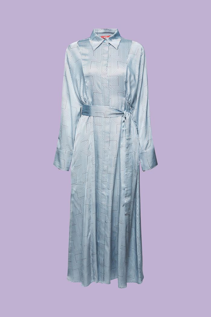 Midikjole med bælte i charmeuse-silke, LIGHT BLUE LAVENDER, detail image number 7