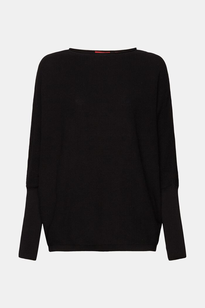 Sweater i ribstrik med flagermusærmer, BLACK, detail image number 6