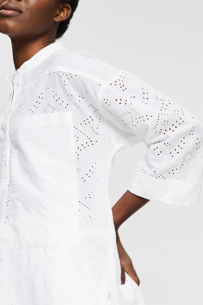 Oversized bluse med broderie anglaise, WHITE, detail image number 2