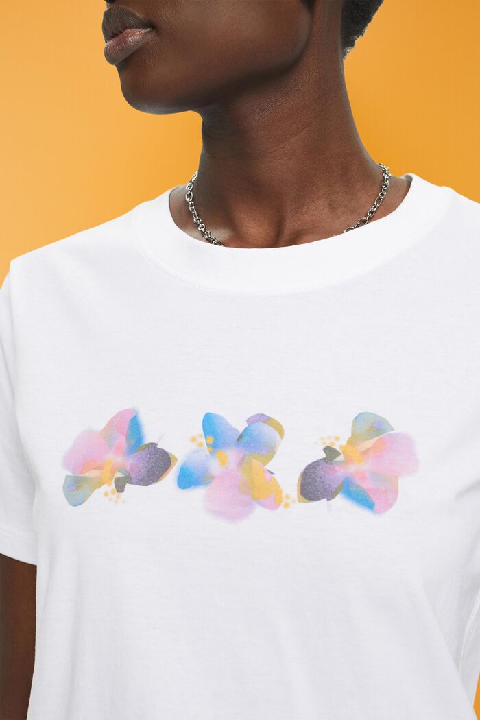 Bomulds-T-shirt med blomsterprint, WHITE, detail image number 2
