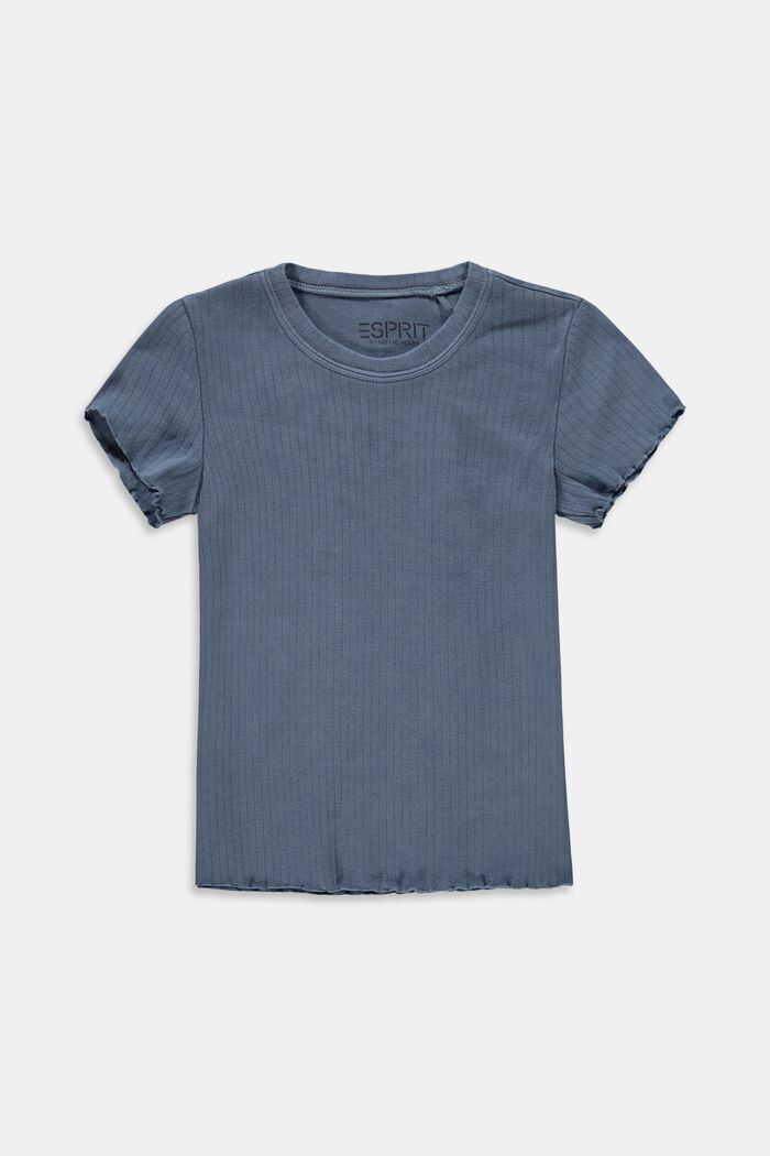 Rib-shirt med rynket kant, 100% bomuld, BLUE MEDIUM WASHED, detail image number 0