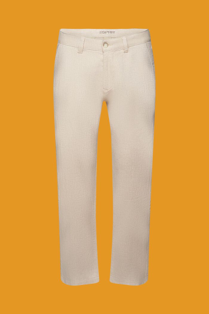 Bukser i bomulds- og hørmiks med sildebensmønster, LIGHT BEIGE, detail image number 6