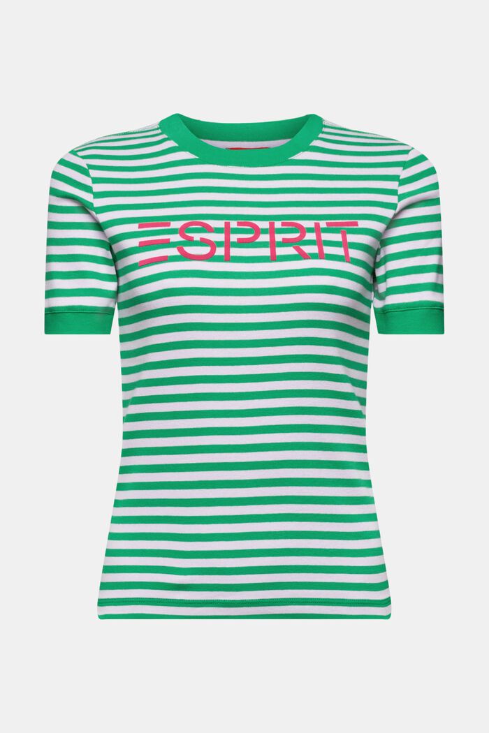 Stribet T-shirt i bomuld med logoprint, GREEN, detail image number 7