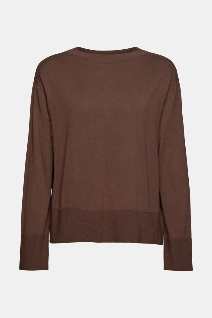 Finmasket striksweater, LENZING™ ECOVERO™, DARK BROWN, detail image number 6