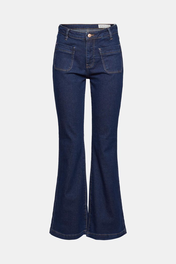 Bootcut-jeans med påsatte lommer, BLUE DARK WASHED, overview