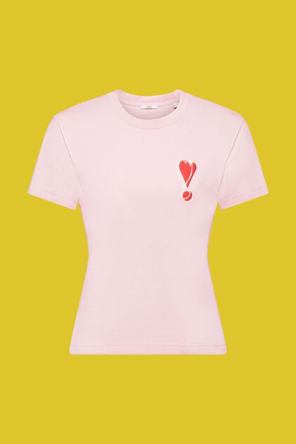 Bomulds-T-shirt med broderet hjertemotiv