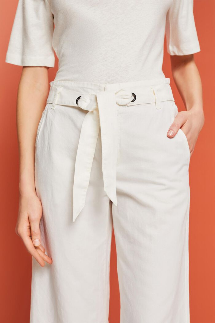 Culottebukser i bomuld/hør med stramt bælte, WHITE, detail image number 2