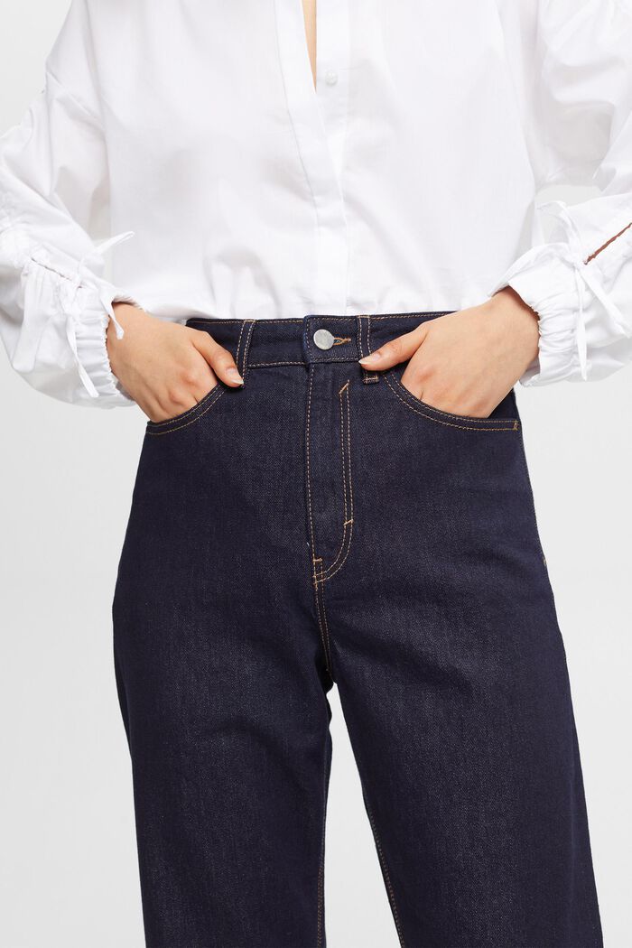 Jeans med lige ben, høj talje og opsmøg, BLUE RINSE, detail image number 2