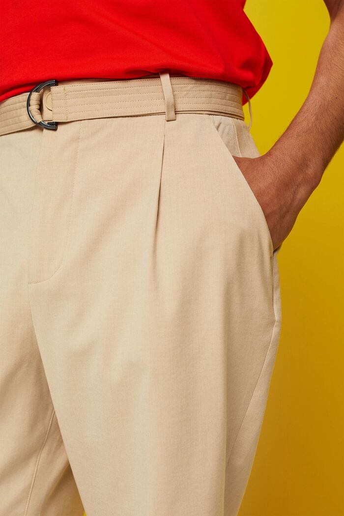 Bukser med vide ben og bælte, uldmiks, SAND, detail image number 2