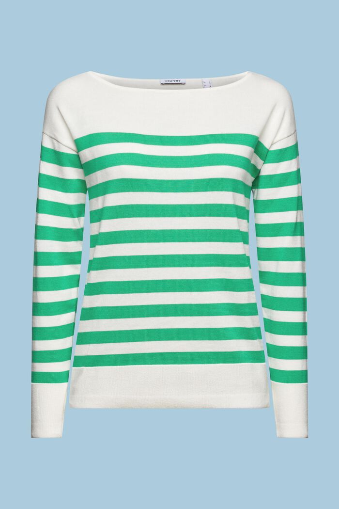 Stribet sweatshirt i bomuld med bådudskæring, GREEN, detail image number 7