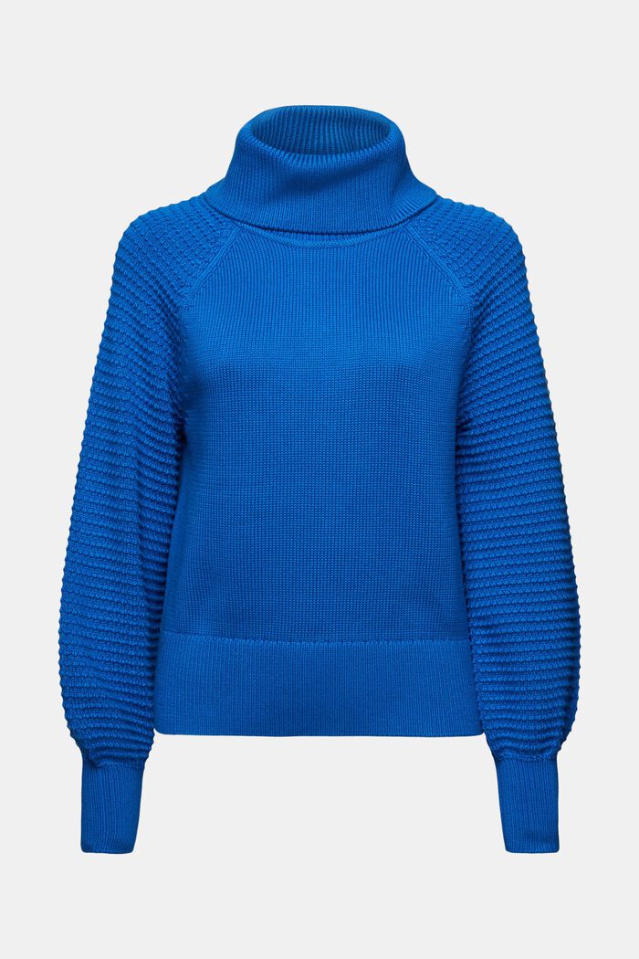 Rullekravesweater i bomuld, BRIGHT BLUE, detail image number 6