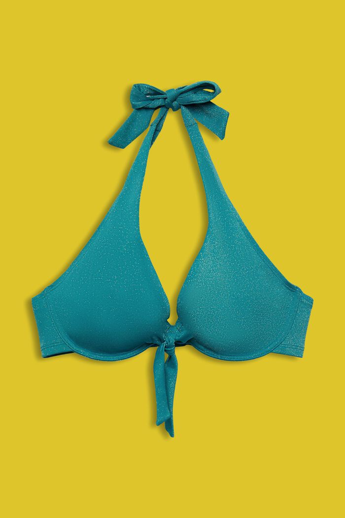 Funklende halterneck-bikinitop, stor skålstørrelse, TEAL BLUE, detail image number 1