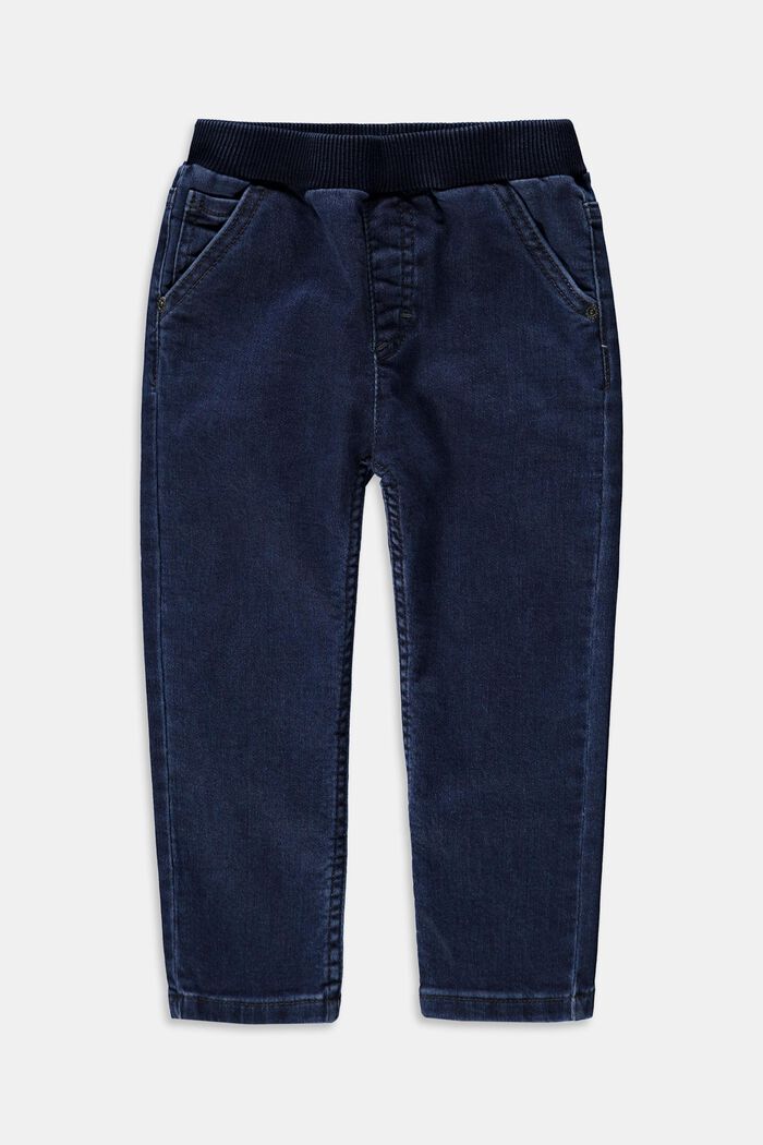 Jeans med riblinning i bomuld, BLUE DARK WASHED, detail image number 0
