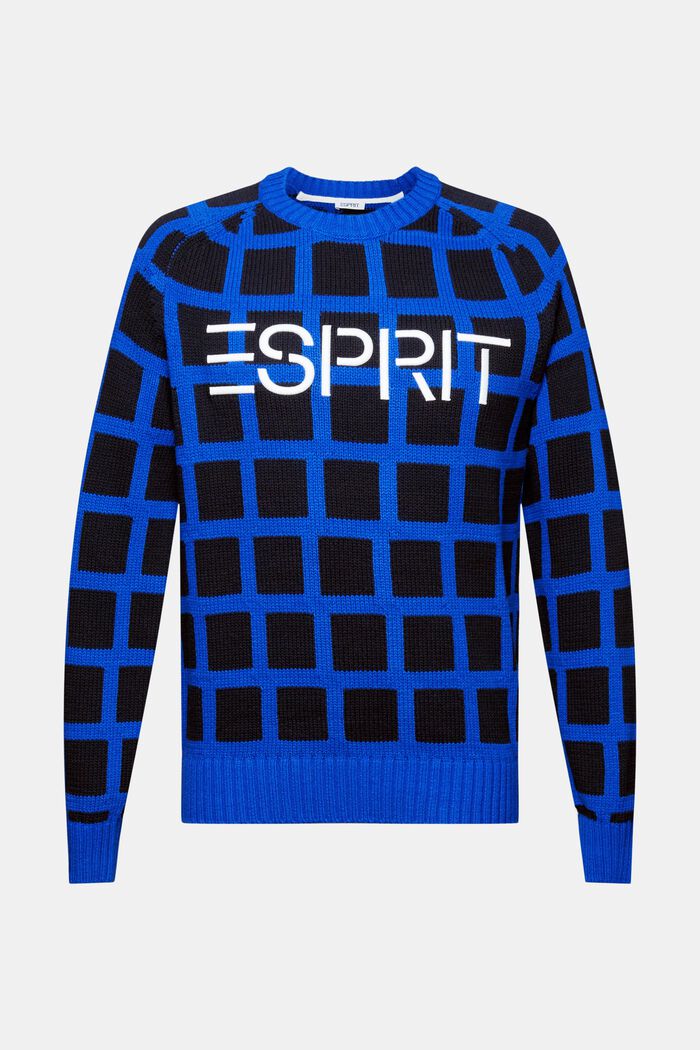 Sweater i chunky strik med logo og gittermønster, BRIGHT BLUE, detail image number 6